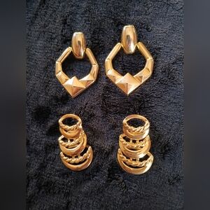 5$ Bundle Of Vintage 90's Elegant Gold Geometric Earrings Set